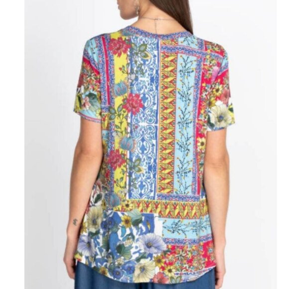 Johnny Was Multicolor Floral Patchwork Short Sleeve Tee - Picture 4 of 9